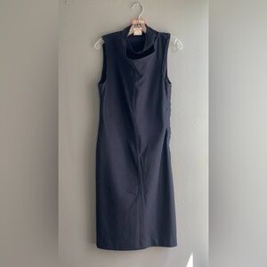 Susan Lazar Dress Cashmere Wool High Neck Midi Dress Sz 6‎ Navy Blue High Neck